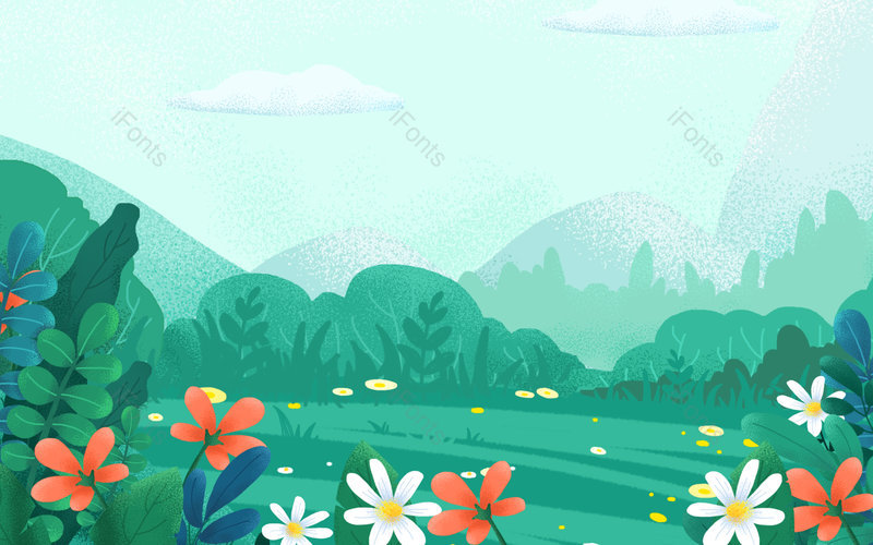 绿色春季卡通装饰插画配图山川背景,插画/手绘图,插画/手绘图库,插画/手绘图下载,插画/手绘